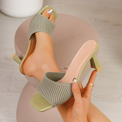 Elegant Chunky-Heeled Knitted Open-Toe Sandals for Women
