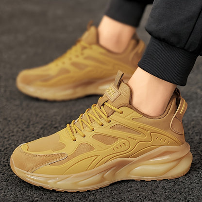 Men's Casual Sneakers - Breathable Low-Top Lace-Up Design, Durable PU Upper  Cushioned PVC Sole for All-Season Comfort - Black with Yellow Accents - Ideal for Running, Hiking, Daily Wear, Hiking Footwear, Stylish Contrast Ac