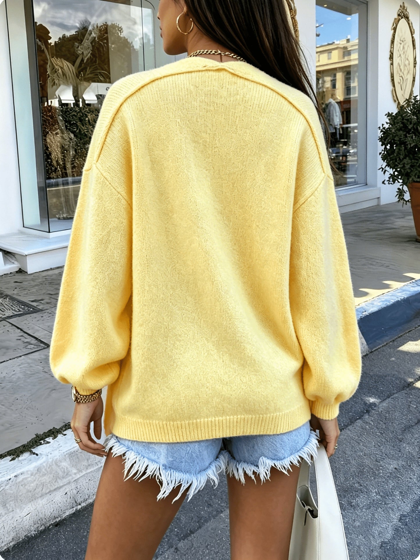 Elegant Lantern Sleeve Cardigan for Spring and Fall - Medium Stretch