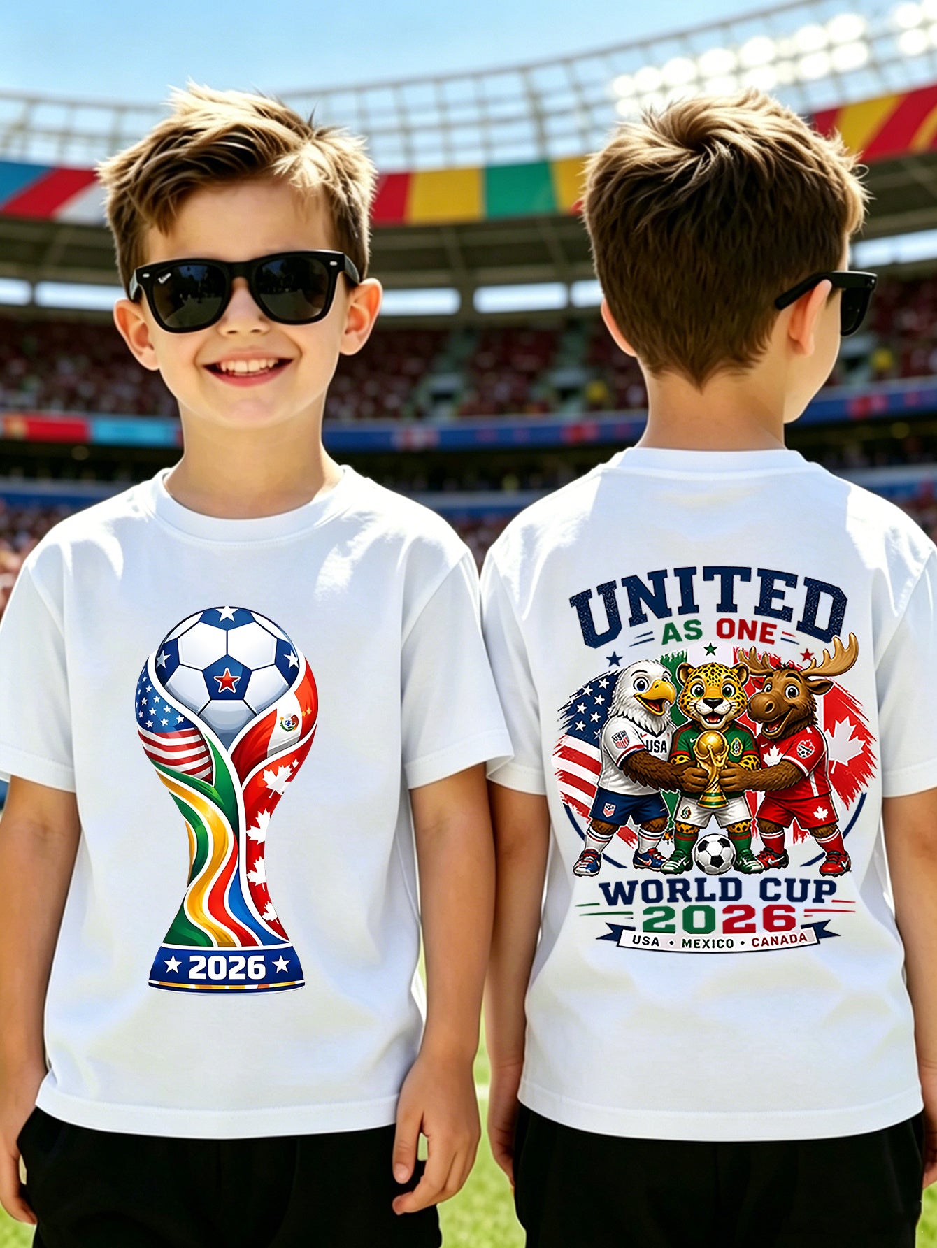 Kids 2026 World Cup Soccer Fan T-Shirt with Trophy Print