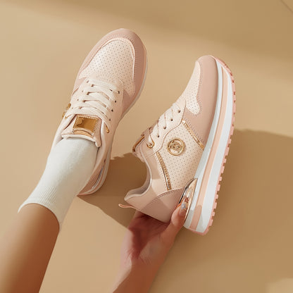 Women's Lightweight Lace-Up Platform Sneakers with Anti-Slip Sole