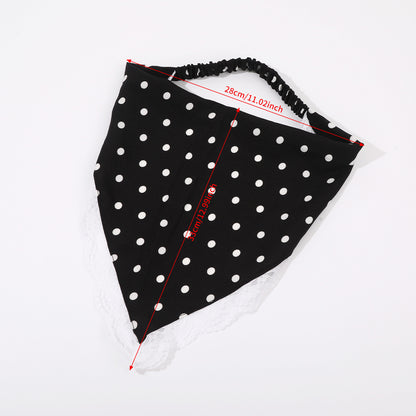 Women’s Stretch Lace Trim Polka Dot Bandana Headscarf