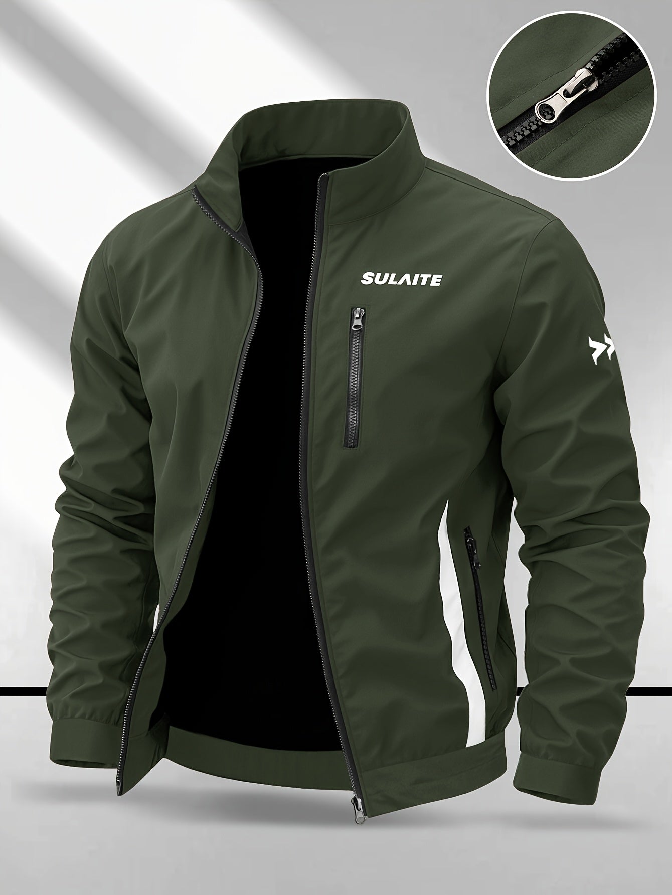 Men's Vintage Casual Bomber Jacket Stand Collar Windproof Coat