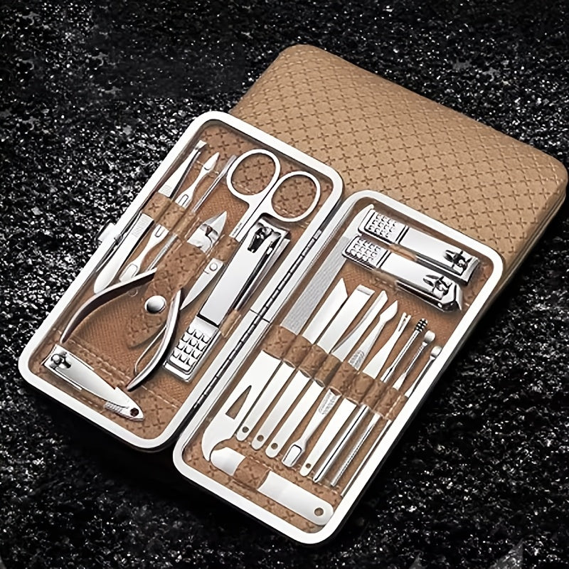 Golden 19-Piece Manicure & Pedicure Tool Set with Storage Box
