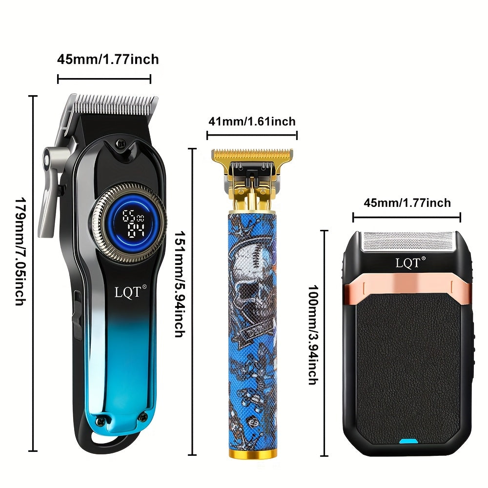 LQT 1/2/3pcs Professional Salon Hair Clipper Set, Including Hair Clippers, T-Shaped Trimmers, Beard Trimmers And Electric Shavers, with Eight Limit Combs, Compact Design, Zero-Gap Precision Trimming, to Meet The Needs of Barb - ayq