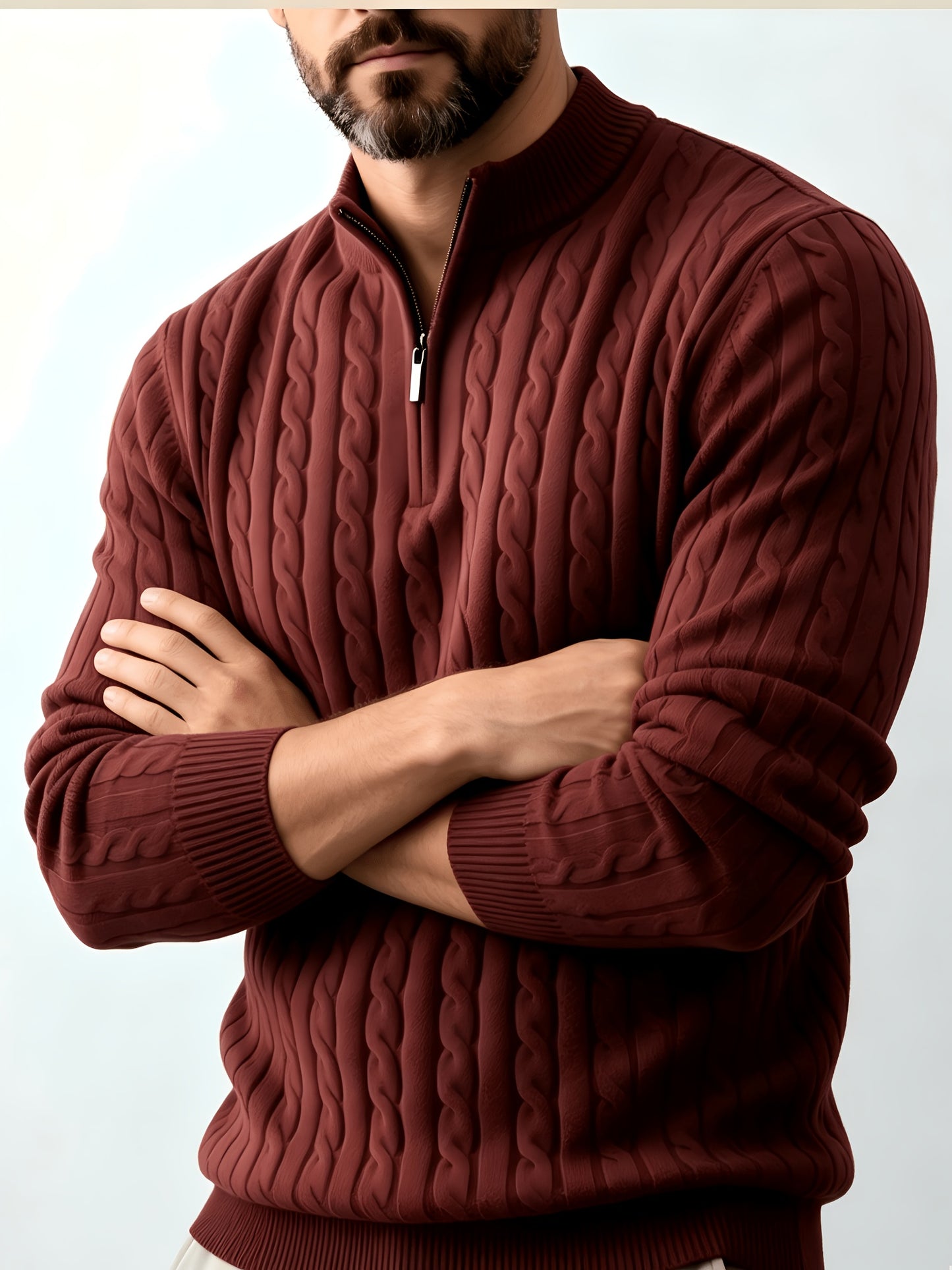 Men's Casual Quarter-Zip Knit Pullover for Spring and Fall