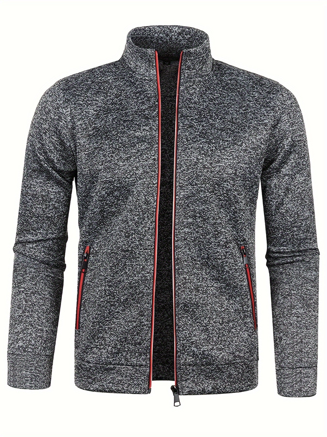 Men's Stand Collar Jacket - Full-Zip Casual Athletic Coat, Light Grey with Lime Accents, Zippered Front Closure for Gym, Office, Everyday - Machine Washable Outerwear, Gym Wear, Sporty Design, Smooth Texture, Lightweight Coat