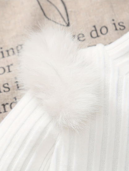 2pcs Baby Winter Outfit Set: Cozy Fluffy Sleeve Smock Dress & A-Line Bow with Collar & Fringe Trim - Soft Warm Clothes for Photoshoots, Christmas (Hand Washable), Perfect for Outdoor