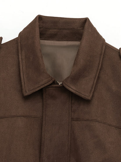 Women'S Vintage Bomber Jacket - Loose Fit Long Sleeve Zip-Up with Drop Shoulder Design, Brown Casual Outerwear for Fall/Winter, Non-Stretch Fabric, Perfect for Casual Attire, Autumn Winter Jacket | Vintage Bomber Style | Zipp