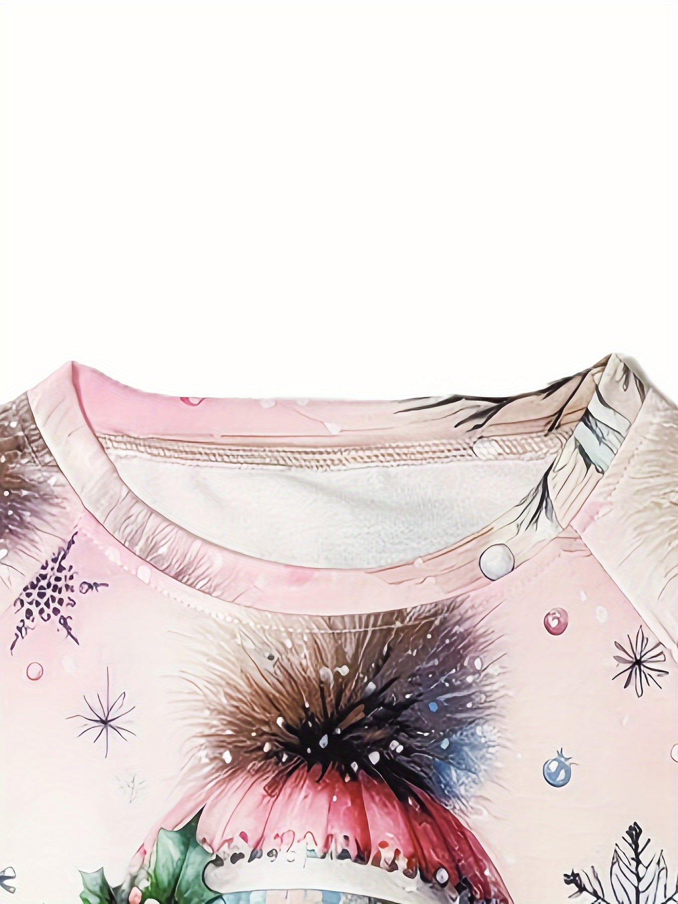 Women's Cozy Christmas Snowman Print Sweatshirt - Cute Pink Sweater with Collar & Raglan Sleeves, Soft Polyester-Spandex Blend Pullover for Winter Parties, Casual Holiday Sweater (Machine Washable)