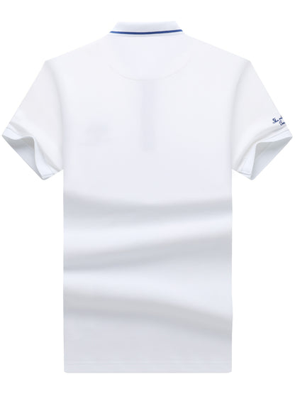 Men's Turn- Collar 95% Cotton 5 Spandex Embroidered T-Sshirt Short Sleeve Comfortable Breathability - ayq