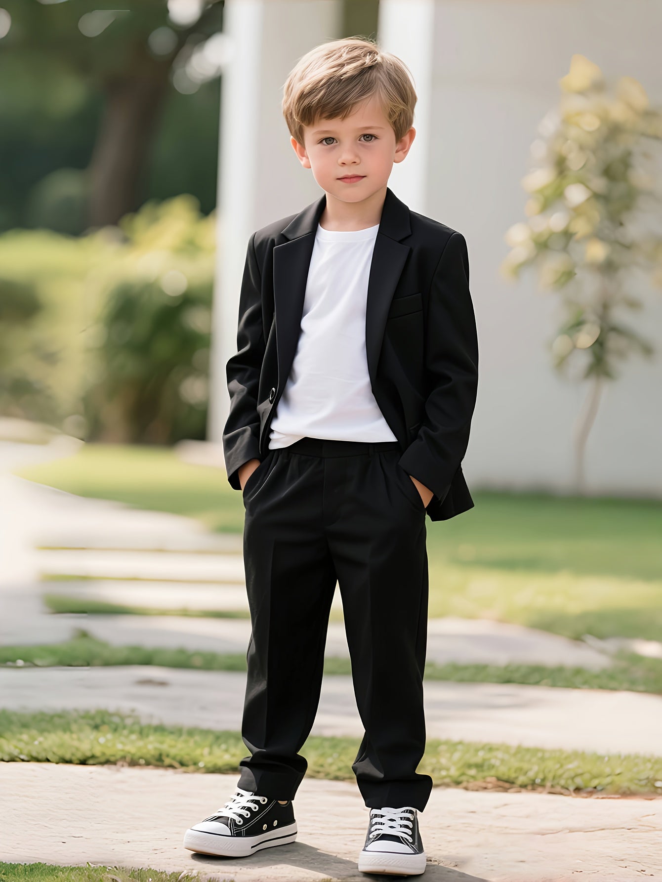 Boys Black Casual Suit Set – Blazer and Pants for School & Events