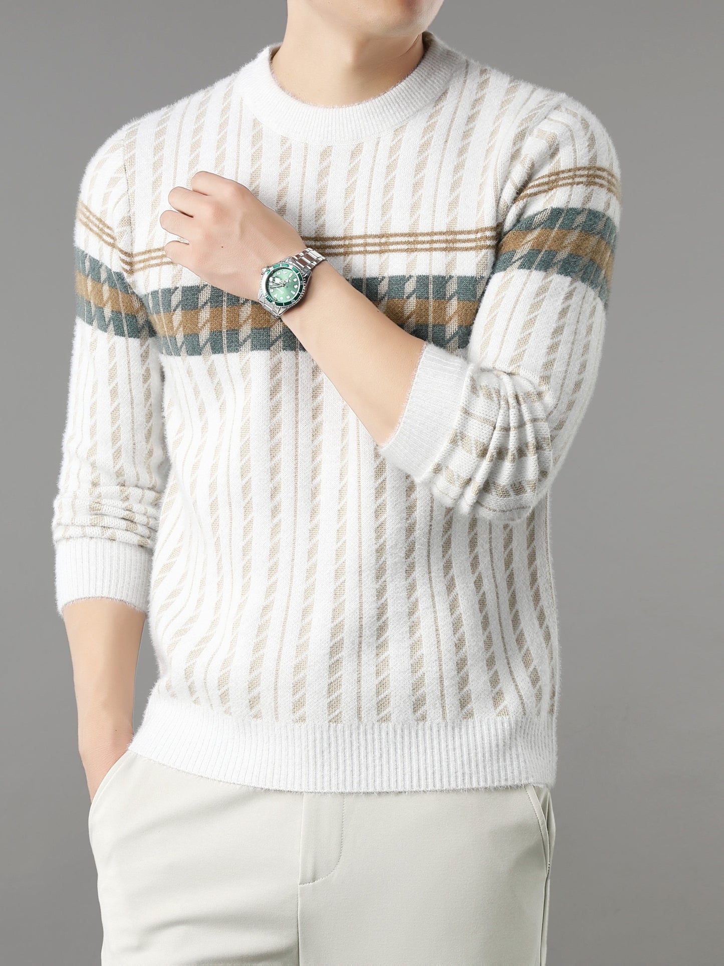 Men'S Stylish Thick Knit Sweater for Autumn And Winter, a New Casual Pullover for Warmth