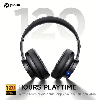 Picun Wireless Headphones, 120 Hours Headphones Wireless, Hands-Free Calls, 3EQ &Game Mode, Foldable Headphones Over Ear for Travel Home Office Cellphone PC