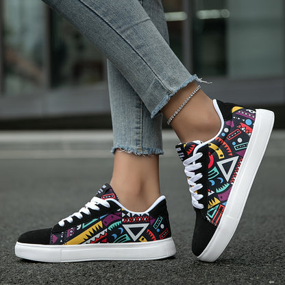 Women's Casual Skate Shoes Geometric Pattern Random Print Versatile, Lightweight Anti-Slip Outdoor Sports Daily Wear Walking Sneakers
