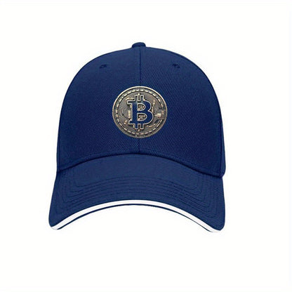 [Adventure Ready] Adjustable Bitcoin Logo Baseball Cap - Lightweight, Soft Polyester Dad Hat with White Accents, Ideal for Outdoor Activities, Fit, Outdoor Headwear | Sleek Cap Design | Durable Headgear