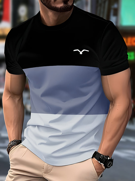 Men'S Casual "F" Logo T-Shirt - Black  White, Short Sleeve, Round Neck, Lightweight, Summer Style, Regular Fit, Adult, Casual Attire Minimalist Design Lightweight Fabric