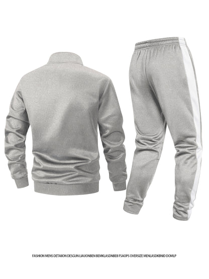 Men's Thickened Casual Sports Tracksuit Set with Zipper Jacket