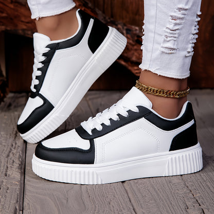 Women’s Casual Dual-Tone Low-Top Sneakers with Lace-Up Closure