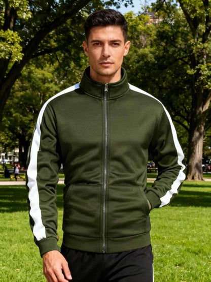 Men's Zip-Up Sports Jacket with Color-Block Design for Casual Wear