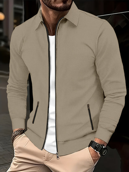 Men's Plain Waffle Zipper Jacket Casual Daily Fashion