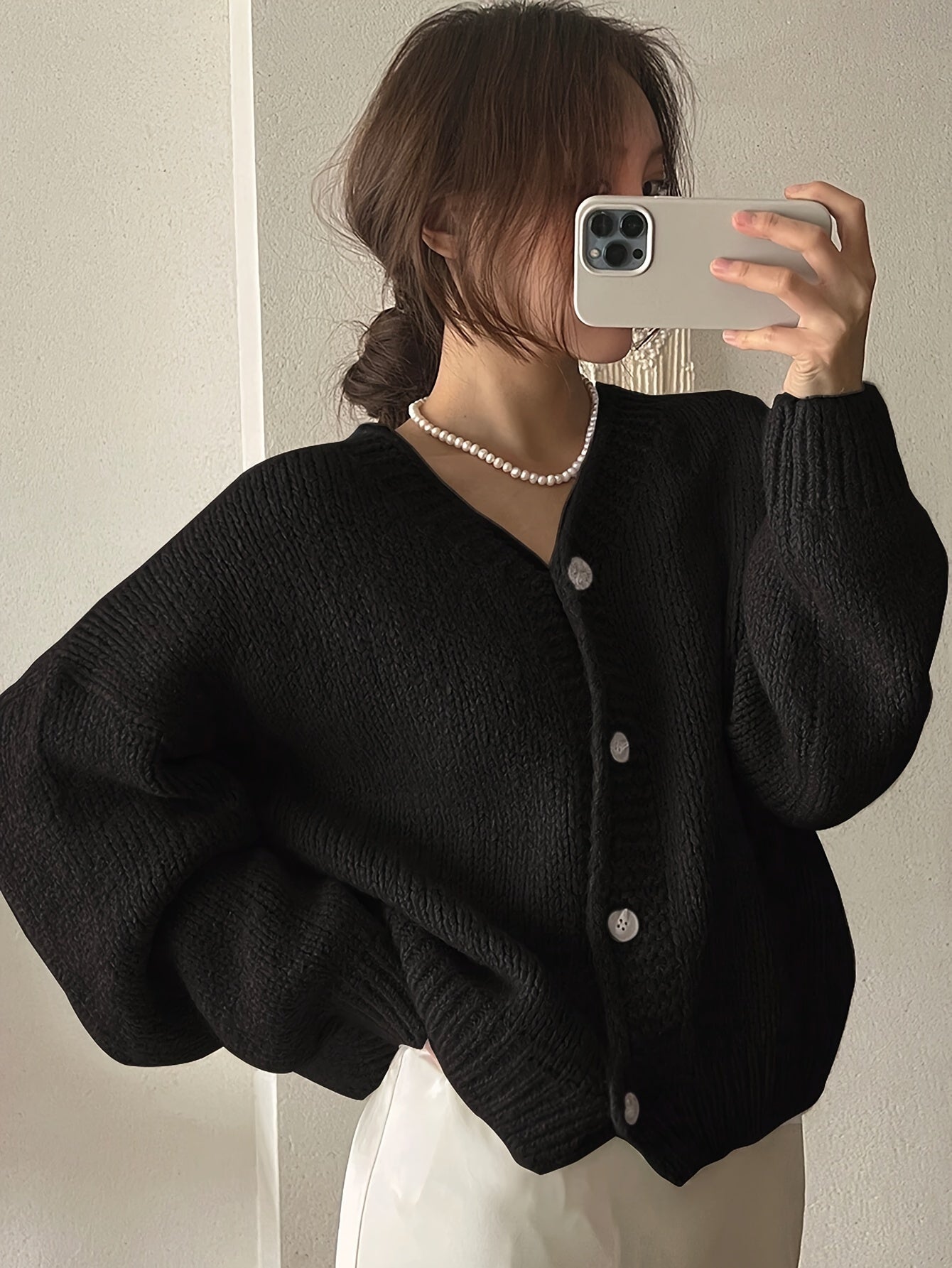Women's Elegant V-Neck Button-Up Polyester Cardigan Jacket