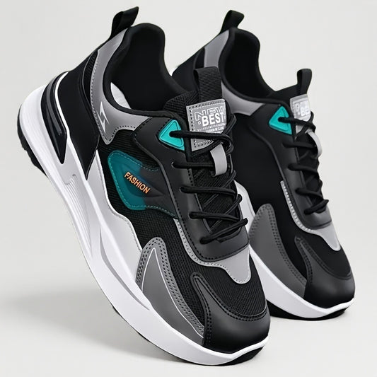 Men'S Breathable Running Sneakers with Gradient Design - Low-Top Lace-Up Casual Shoes, Durable PVC Sole, EVA Insole, Fashionable Black  White Patterns, Ideal for All Seasons Outdoor Activities