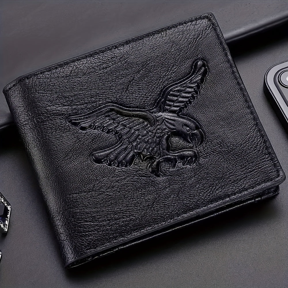 Men'S Short Horizontal Vintage Wallet with Embossed Design And Eagle Coin Pouch