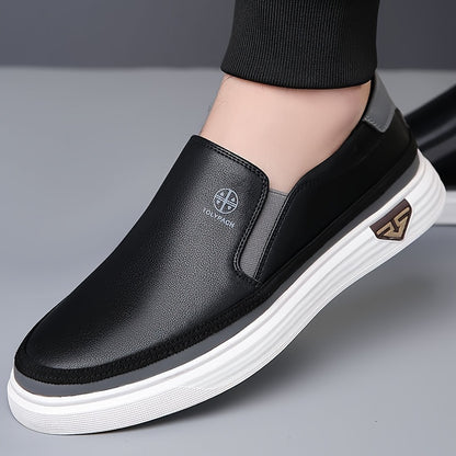 Men's Stylish Slip-On Loafers - Soft Upper, Non-Slip Rubber Sole, White with Brown & Golden Accents, Comfortable for Everyday Casual Wear, Vacation Shoes | Decorative Stitching | Synthetic Shoes, Dressy Shoes