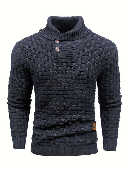 Men's Casual Waffle Pattern High Stretch Sweater, Chic Mature Pullover Sweater For Fall Winter