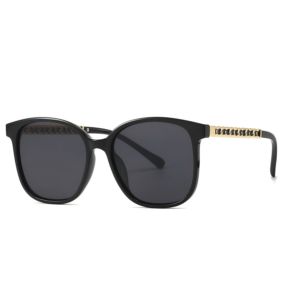 Women's Large Black Frame Sunglasses with Gold Woven Temples
