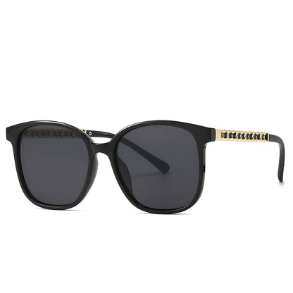 Women's Large Black Frame Sunglasses with Gold Woven Temples