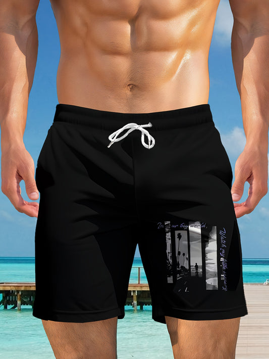 Men's Quick-Dry Elastic Waist Swim Trunks with Custom Pattern
