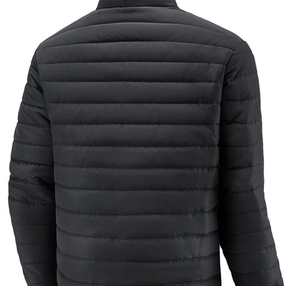 Men's Winter Stylish Padded Coat, Slim Fit Stand Collar Warm Jacket, Men's Plus Size -padded Padded Jacket