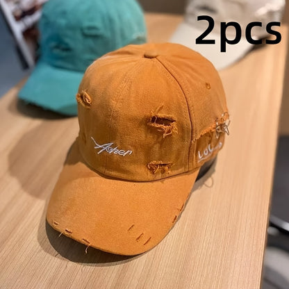 1/2pcs Vintage Ripped Baseball Cap Washed Distressed Dad Hats Letter Embroidery Hip Hop Sun Hats for Women & Men