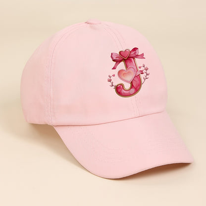Adjustable Pink Baby Baseball Cap with Alphabet Heart Bow for Kids