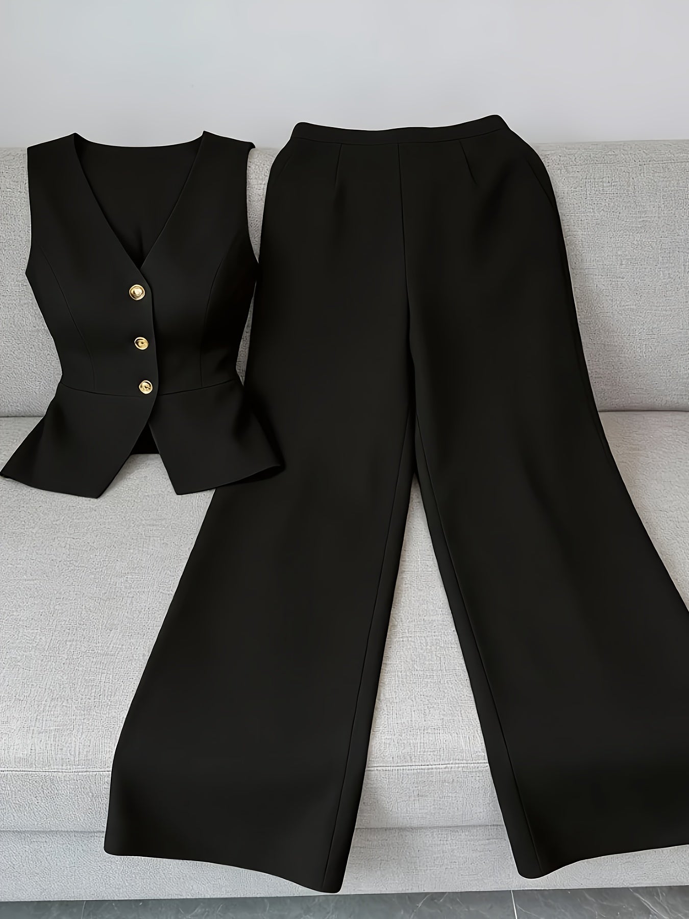 Elegant Sleeveless Top and Pants Set for Women, Business Commuter Style, Spring/summer Women's Teacher Uniform