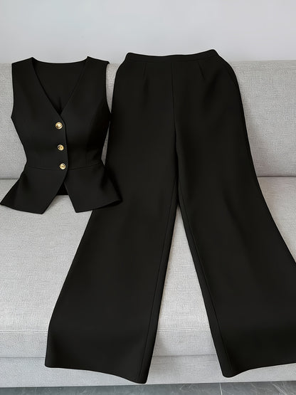 Elegant Sleeveless Top and Pants Set for Women, Business Commuter Style, Spring/summer Women's Teacher Uniform