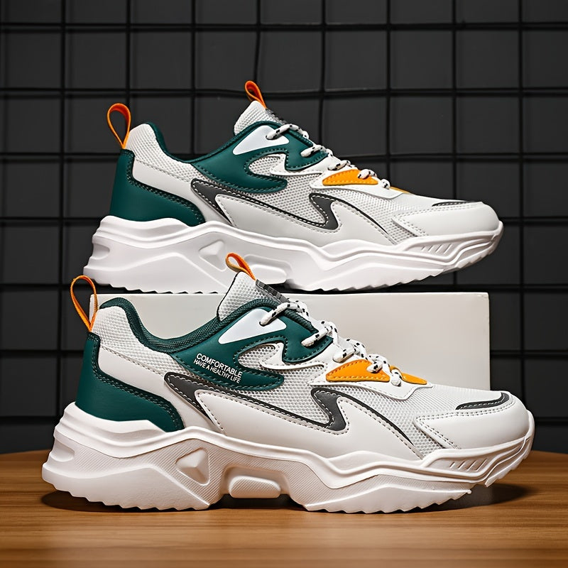 Men's Fashion Sneakers 2024 New Preppy Sports Casual Shoes - Low Top Mesh  PU Lace-Up Thick Sole Running Dad Shoes for All Seasons - EVA Outsole for Hiking, Outdoor Activities  Daily Wear