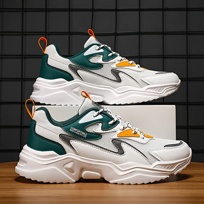 Men's Fashion Sneakers 2024 New Preppy Sports Casual Shoes - Low Top Mesh  PU Lace-Up Thick Sole Running Dad Shoes for All Seasons - EVA Outsole for Hiking, Outdoor Activities  Daily Wear