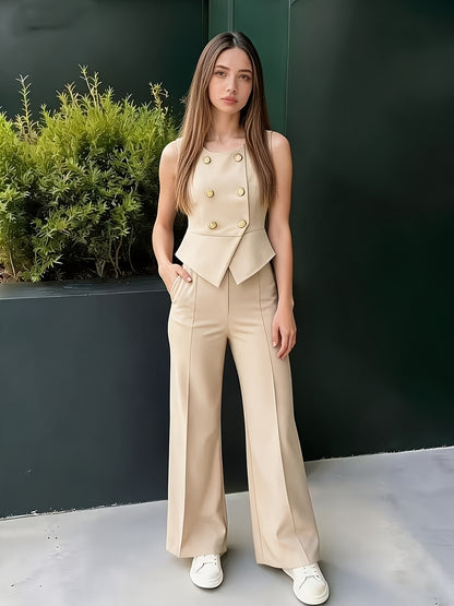 Teen Girls Sleeveless Vest and Wide-Leg Pants Set for Spring