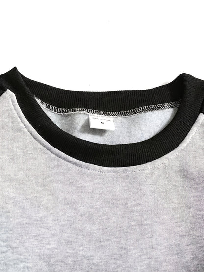 Men's Casual Crew Neck Black Print Sweatshirt for Spring/Fall