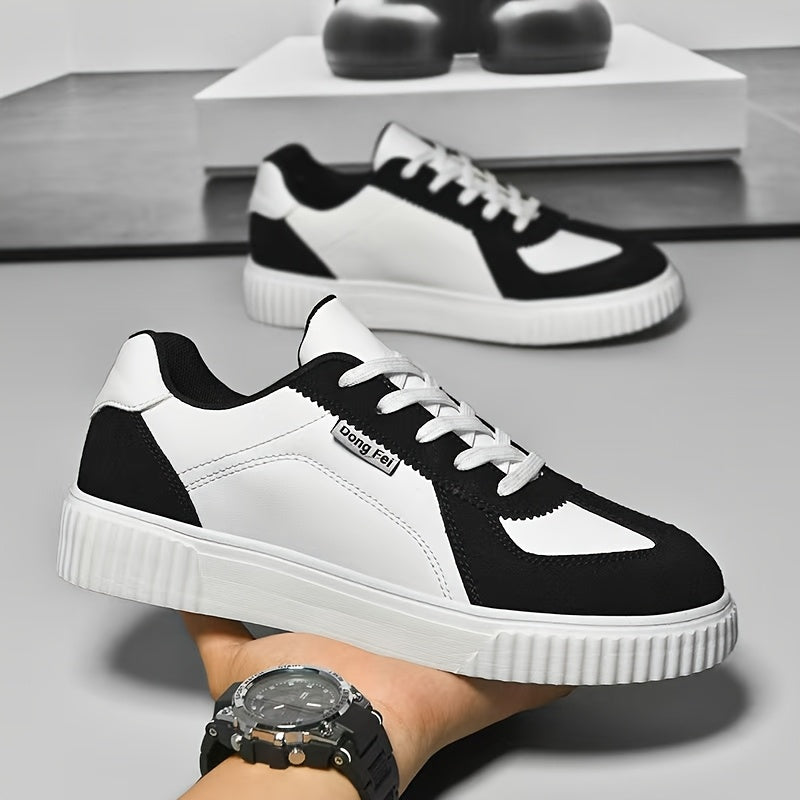 Unisex Black and White Casual Lace-Up Sneakers for Spring/Fall