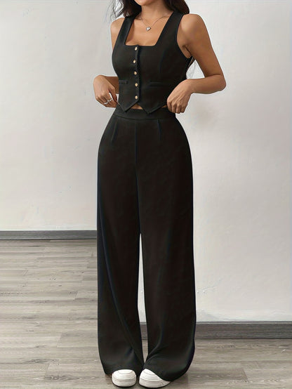 2026 Spring/Summer Casual Fashion Women'S Two-Piece Set Featuring a Vest Top And Fitted Straight-Leg Pants That Enhance The Leg Shape