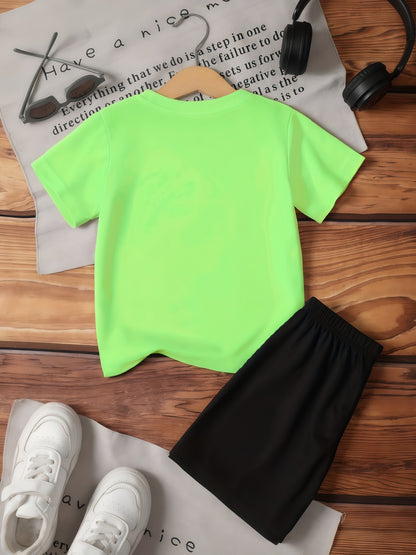 Girls' Casual Summer Set with Printed Short Sleeve Top & Shorts