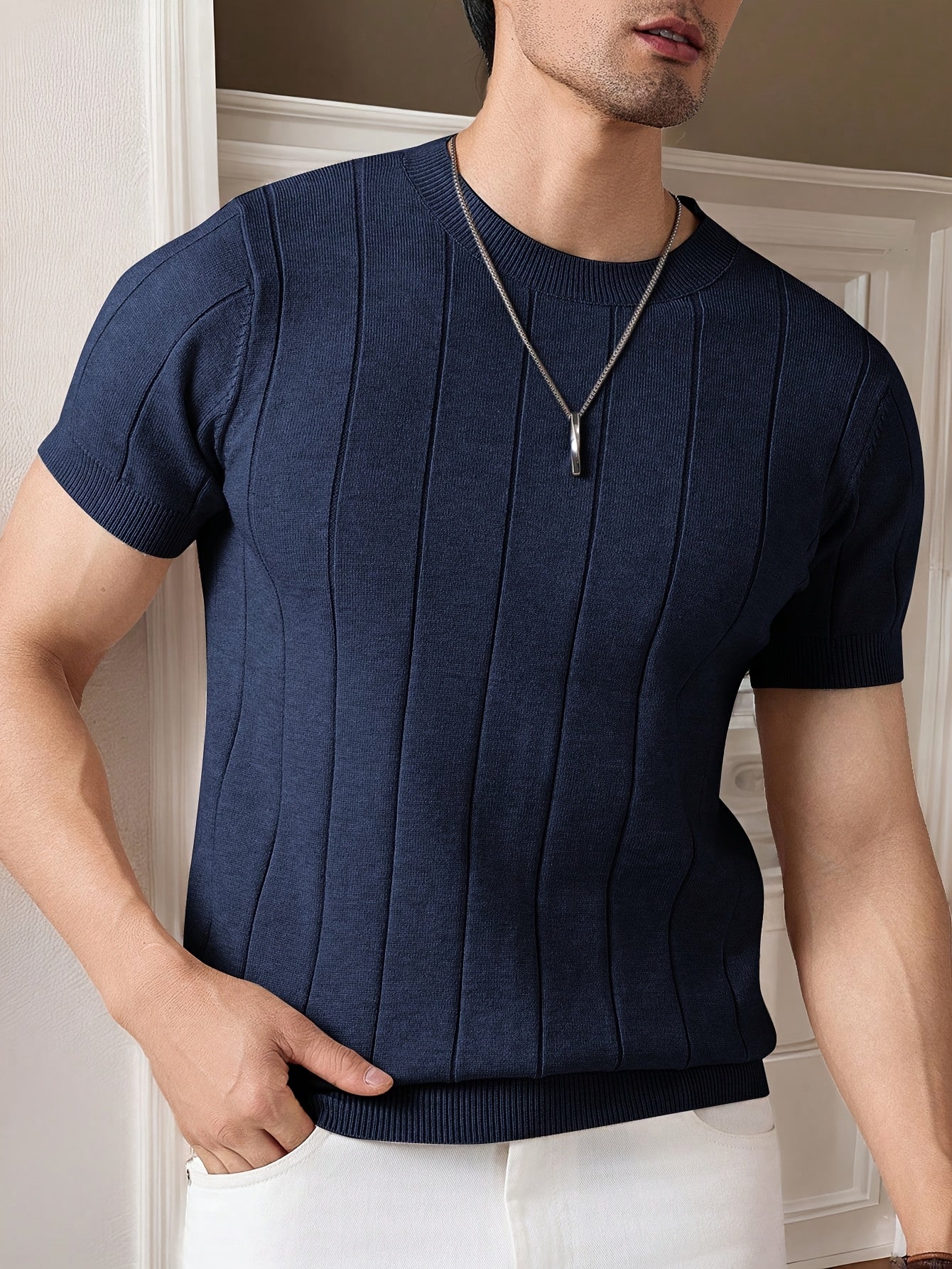 Men's Summer Viscose Knit Short-Sleeve Crew Neck T-Shirt