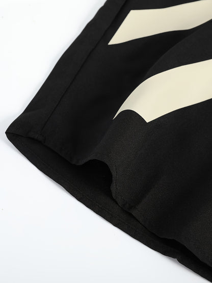 Men'S Casual Summer Short Sleeve Shirt & Pants Set - Black with White Geometric Print, Button-Up Collared Shirt & Loose Fit Pants, Non-Stretch Fabric, Perfect for Spring/Fall, Spring Summer Outfit | Geometric Print Shirt | Bu