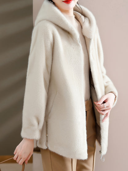 Women'S Winter Coat - Elegant Fur-like Exterior, Thick Insulated Cold Weather Jacket with Pockets, Sophisticated Outerwear for Everyday & Formal Events - Luxury Women'S Clothing (Non-Real Fur), Ladies Winter Coats, Seasonal F