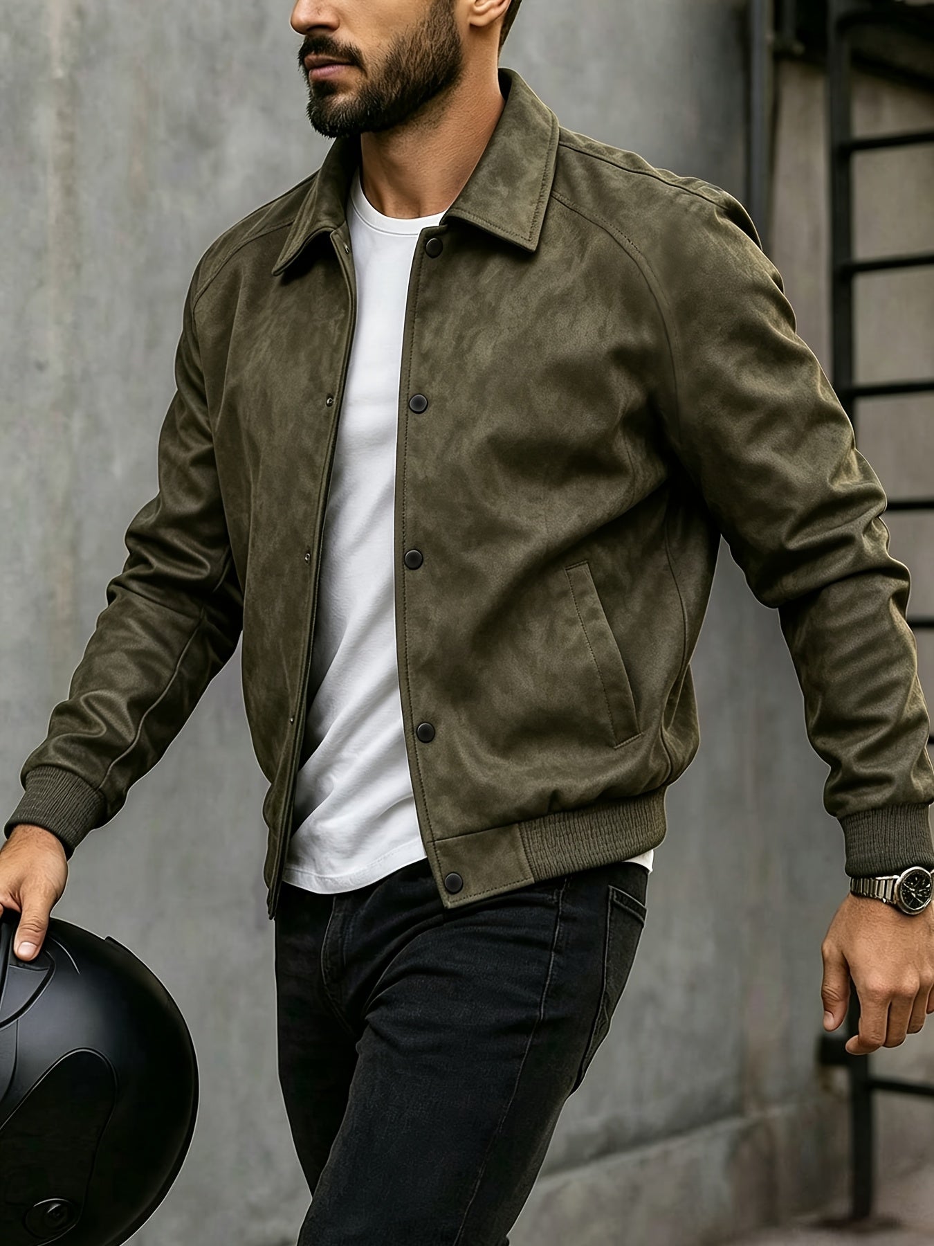 Men's Oversized Solid Color Lapel Jacket for Spring & Fall