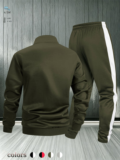 Men's Autumn Winter Stand Collar Zipper Jacket & Pants Set